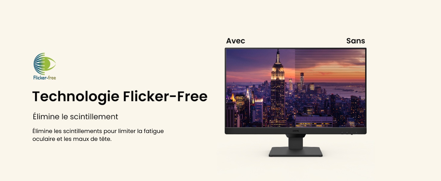 moniteur gw2490e technologie eye-care technologie flicker-free pour éliminer les scintillements