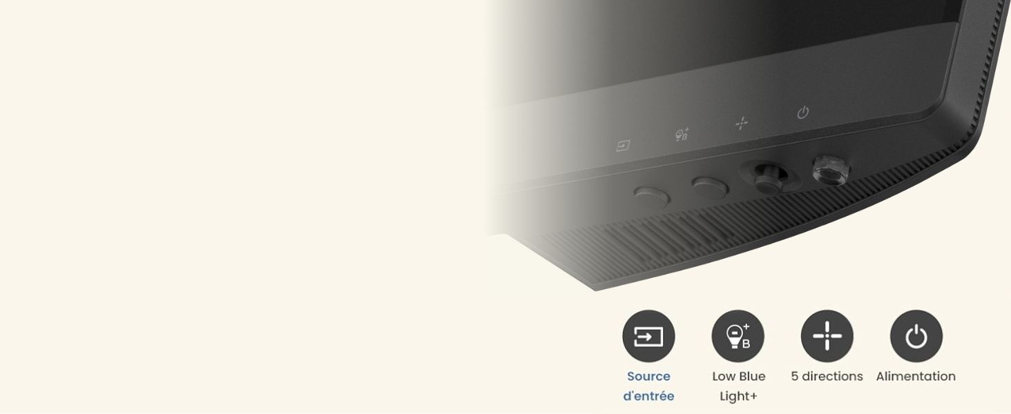 moniteur benq gw2490e bouton 5 directions et touche rapide source d'entrée pour changer d'activité
