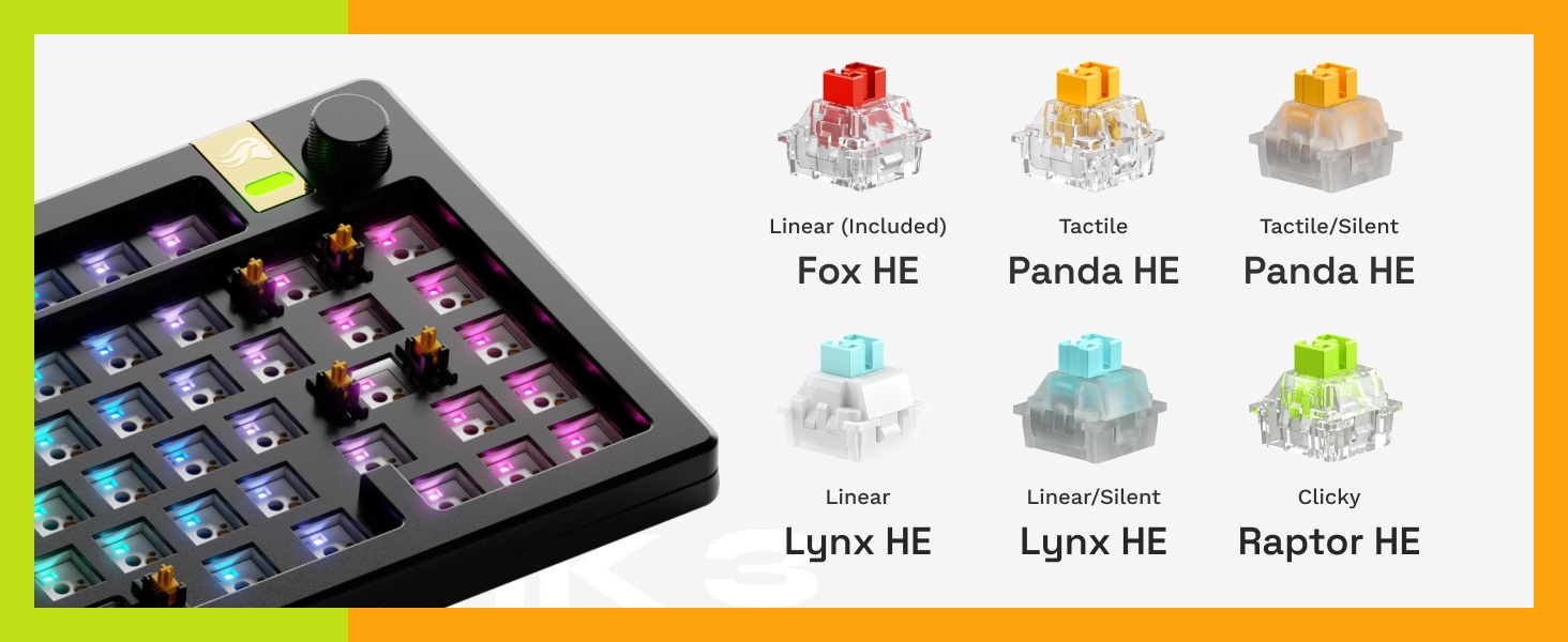 Glorious GMMK 3 Custom Mechanical Gaming Keyboard with Knob, pakkingsysteem, doubleshot PBT-keycaps