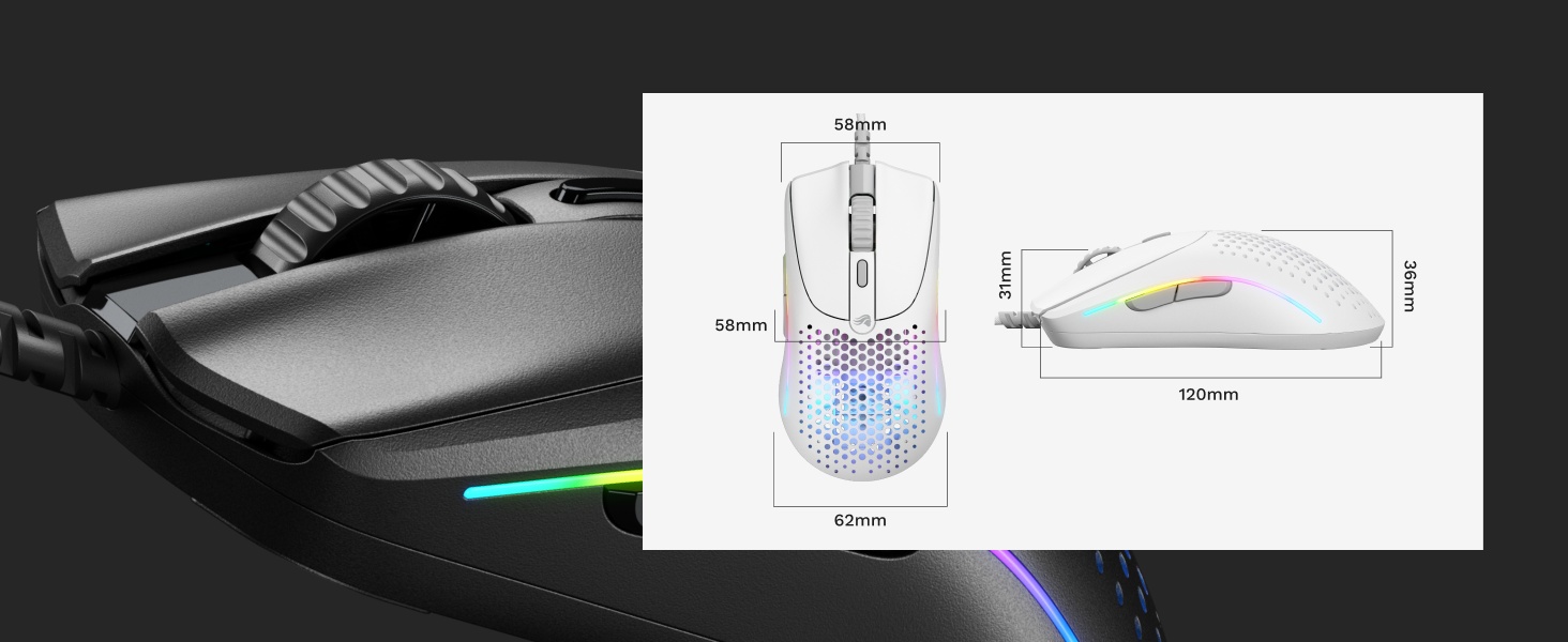 Glorious Model O 2 Mini gaming-muis, superlicht, 26K optische sensor, Motion Sync, 6 knoppen