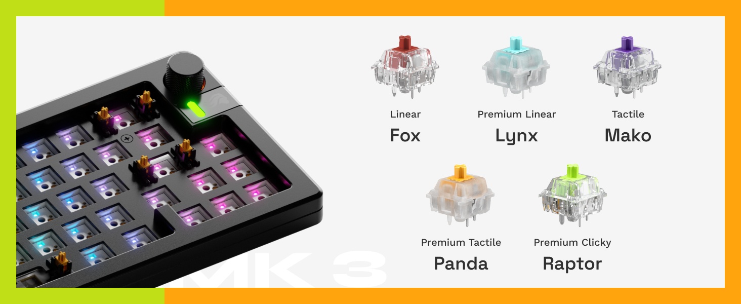 Glorious GMMK 3 Custom Mechanical Gaming Keyboard with Knob, pakkingsysteem, doubleshot PBT-keycaps