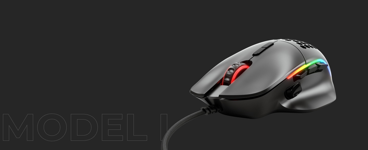 Glorious Gaming Model I Wired Gaming Mouse - 69g Superlight, 2 verwisselbare knoppen, RGB, PTFE-voetjes