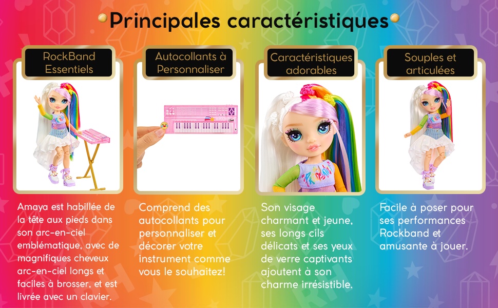 Poupée Rainbow High Junior High Rock Band - Amaya 23 Cm Avec Clavier Et Autocollants - Articulée, Jouet Dès 4 Ans