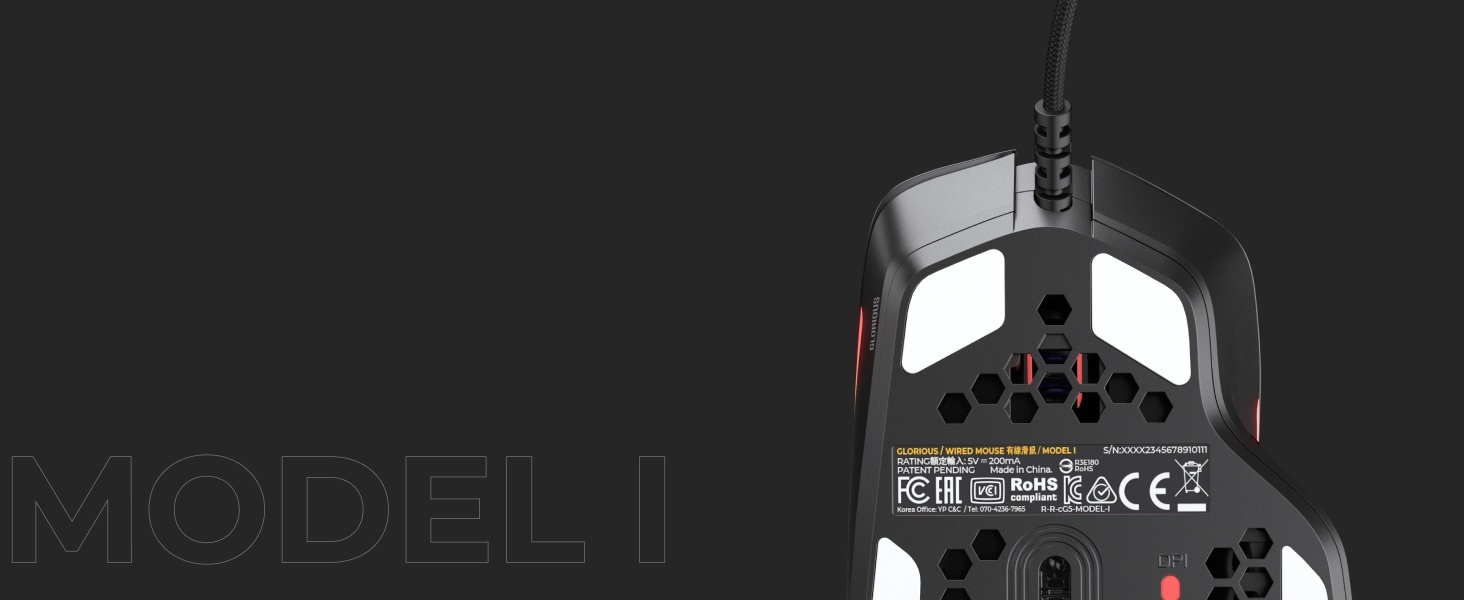 Glorious Gaming Model I Wired Gaming Mouse - 69g Superlight, 2 verwisselbare knoppen, RGB, PTFE-voetjes