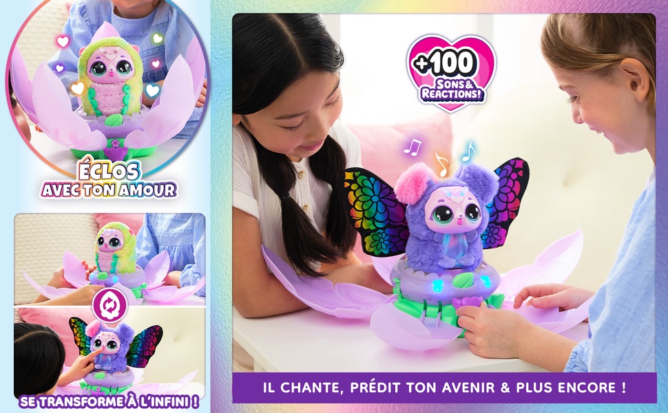 Le texte indique « PIXICORN 5 EFFETS DIFFÉRENTS POUR LES ARTISTES PLUS UN ARC-EN-CIEL » montrant l'emballage du produit avec un personnage de licorne et des éléments de design colorés.