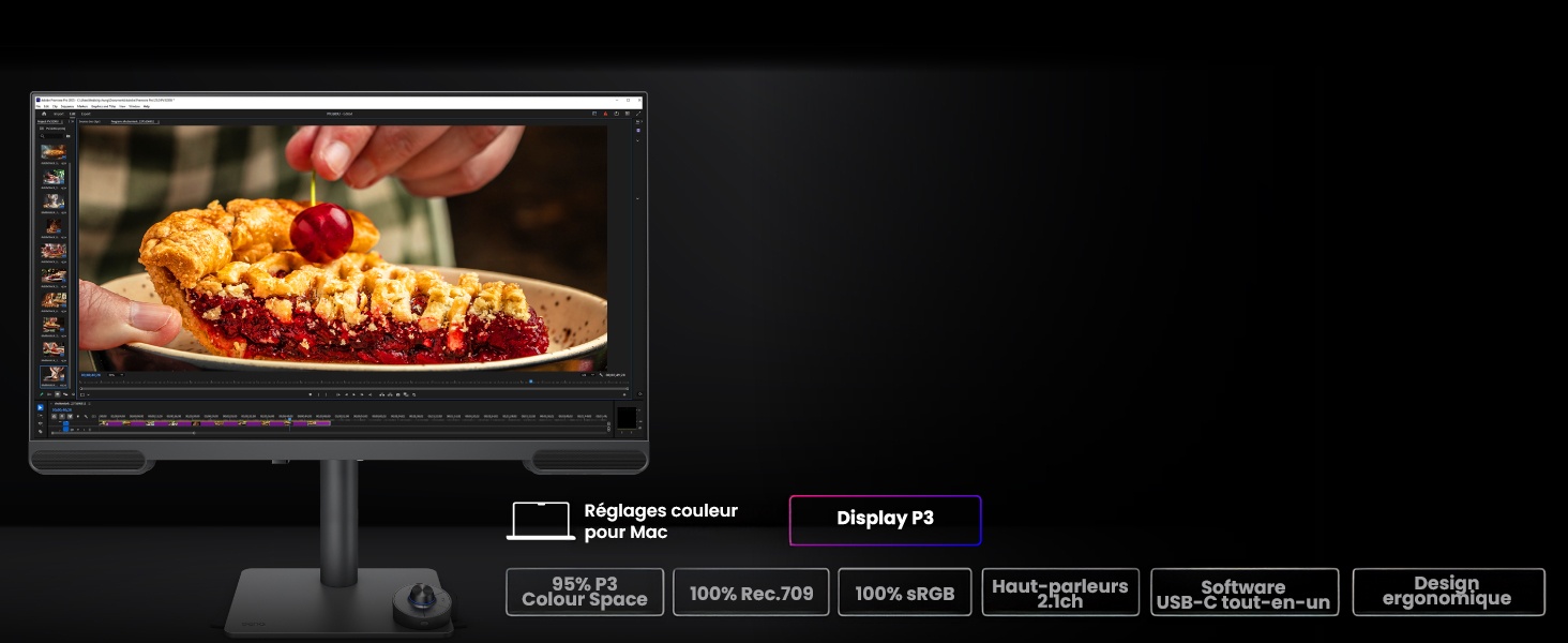 Écran d'ordinateur affichant une interface d'édition de photographies culinaires avec une image de hot dog.