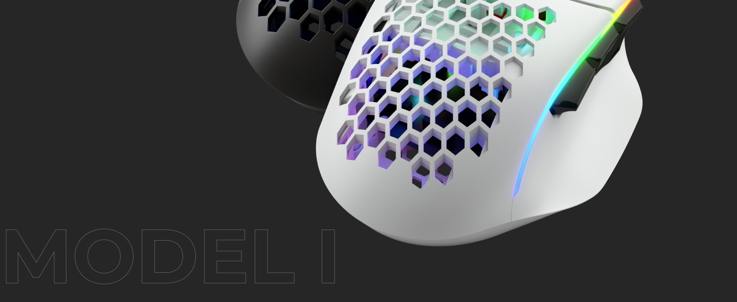 Glorious Gaming Model I Wired Gaming Mouse - 69g Superlight, 2 verwisselbare knoppen, RGB, PTFE-voetjes
