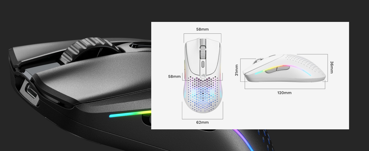 Glorious Model O 2 Mini gaming-muis, superlicht, 26K optische sensor, Motion Sync, 6 knoppen