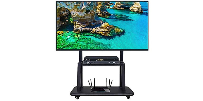 supporto da pavimento per tv con due mensole per accessori apparecchiature audio video