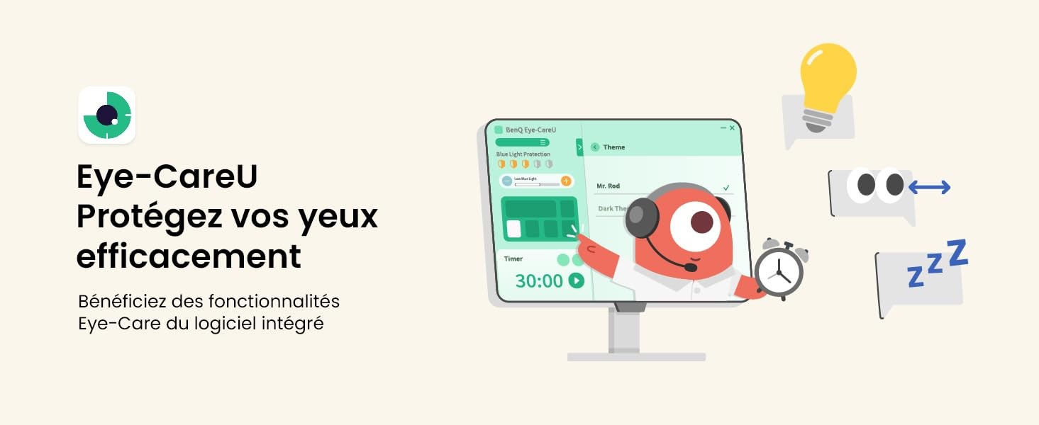 moniteur benq gw2490e avec logiciel eye-careu compatible pour rappels et contrôle de l'écran