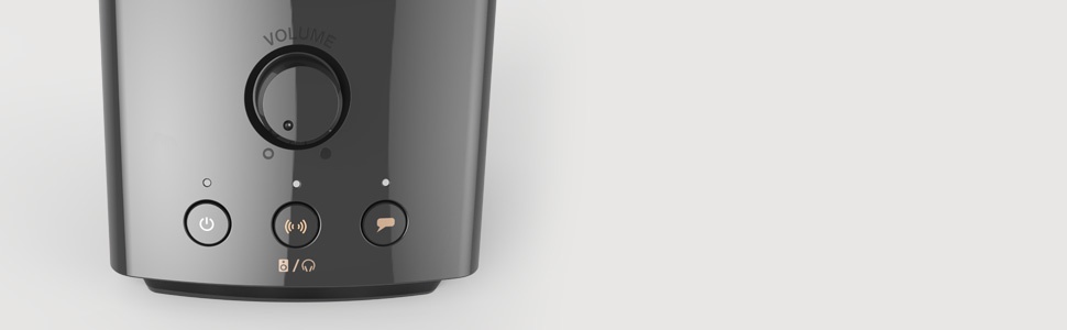 close up of creative t60 to show the buttons and volume knob