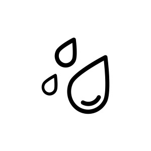Simple black line drawing of three water droplets arranged in a cluster, with curved bottom edges.