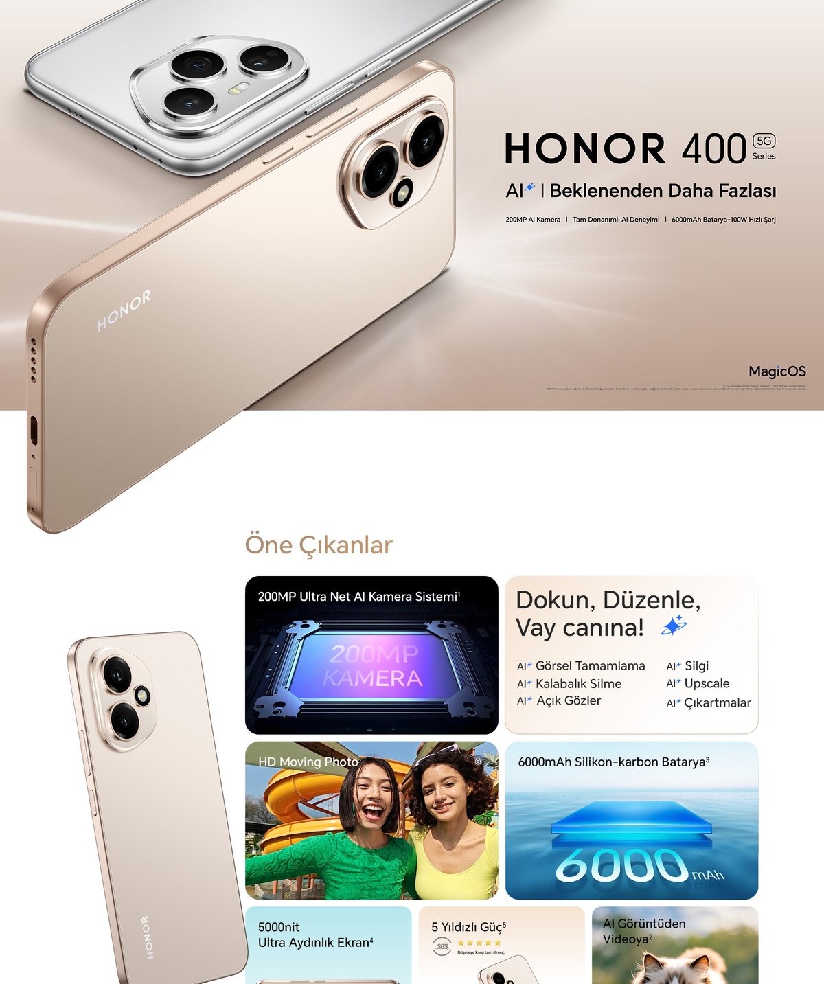 Honor 400 5G Altın 12 + 256 GB Akıllı Cep Telefonu (Honor Türkiye