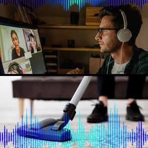 man having a conference call and noiseclean feature helps him get rid of background noise