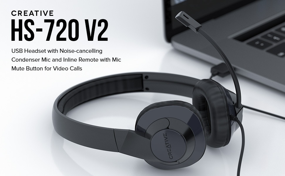 Creative HS-720 V2 – USB Headset with Noise-cancelling Condenser Mic and Inline Remote
