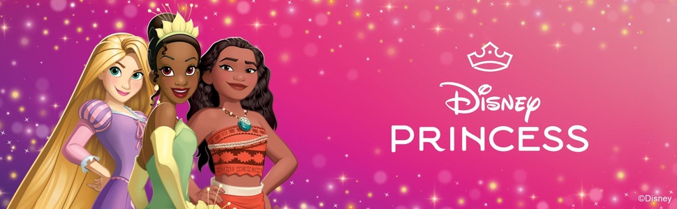 Der Text lautet „Disney PRINCESS“. Banner mit verschiedenen Partyszenen zum Thema Disney Princess mit Dekoration, Essen und festlicher Atmosphäre.