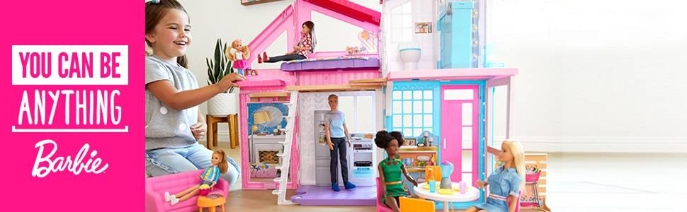 Barbie Malibu House 2-Story, 6-Room Dollhouse with Transformation Features, Plus 25+ Pieces