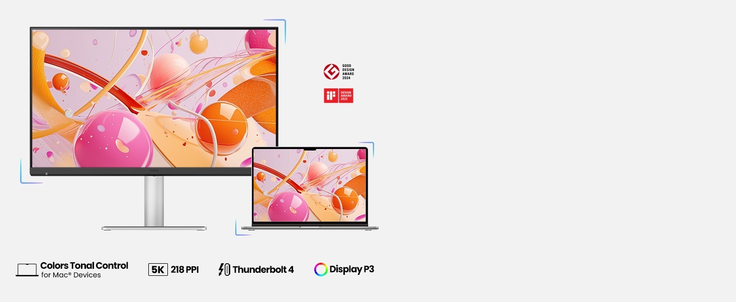 Twee flatscreendisplays in een productvergelijkingslay-out tegen een lichtgrijze achtergrond, met zichtbare indicatoren voor technische specificaties.