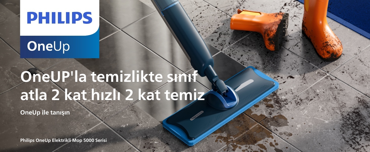 OneUP'la temizlikte sınıf atla 2 kat hızlı 2 kat temiz OneUp ile tanışın Philips OneUp Elektrikli Mop 5000 Serisi