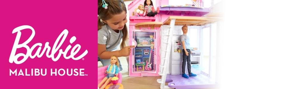Barbie Malibu House 2-Story, 6-Room Dollhouse with Transformation Features, Plus 25+ Pieces